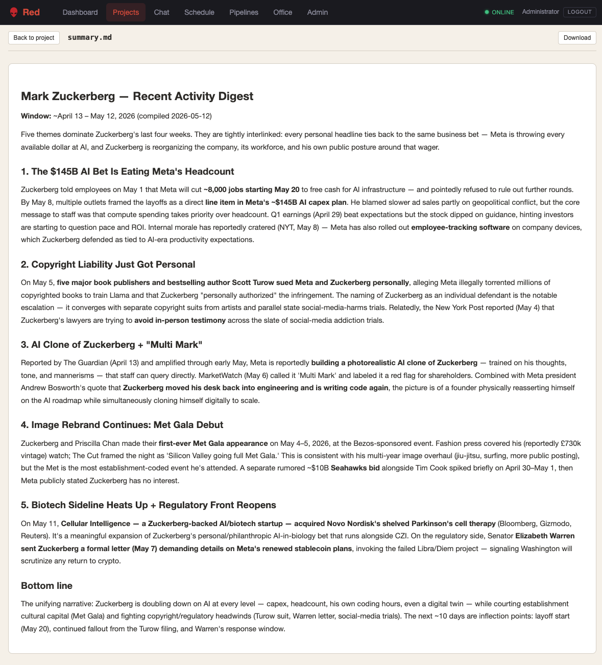 Artifacts delivered — PDFs, structured data, API